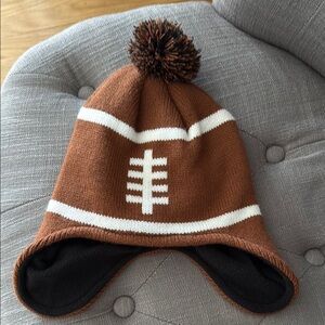 Brown and White Knit Beanie with Pom Pom